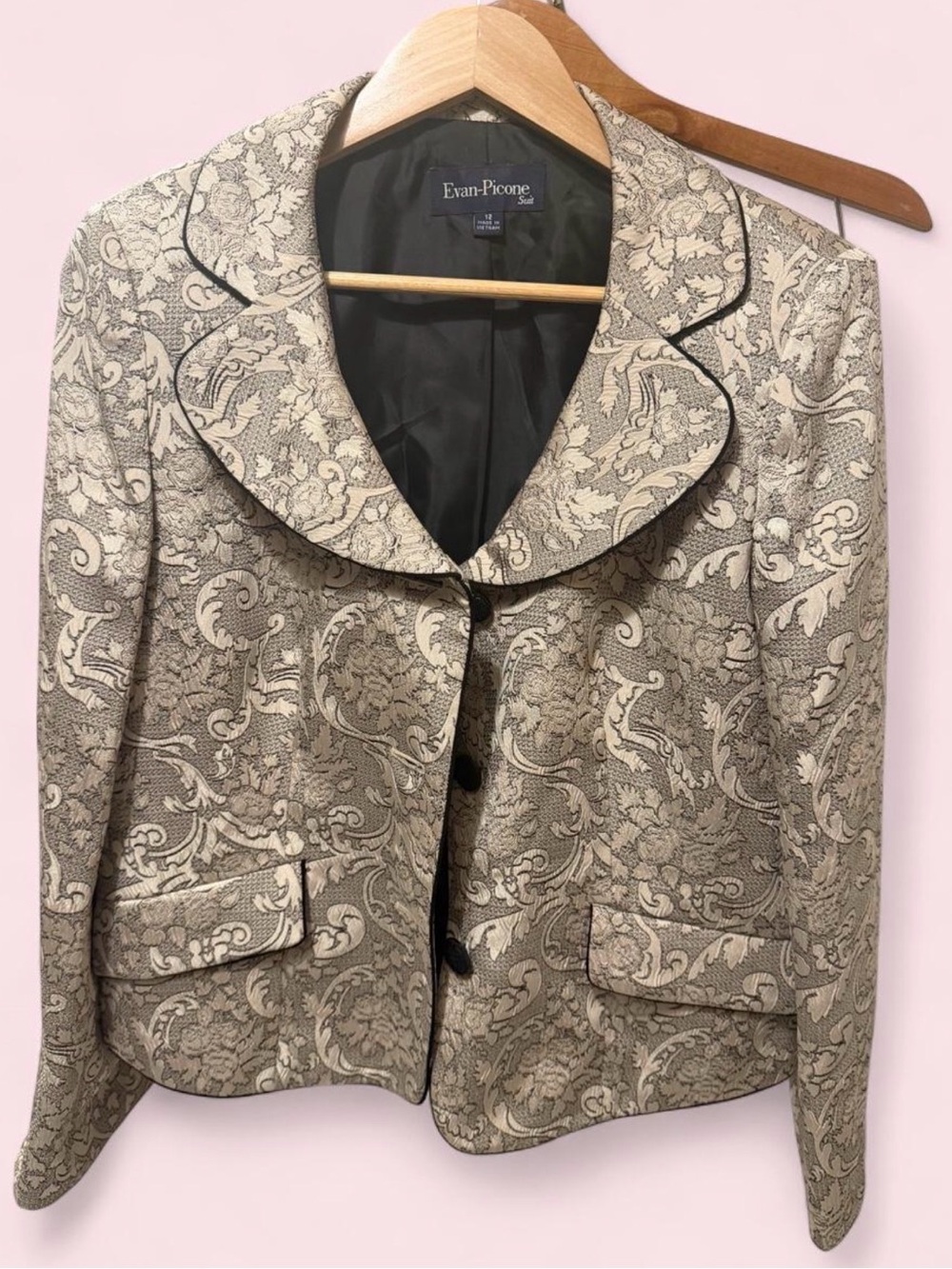 Evan Picone Taupe Floral Jacquard Women's Blazer